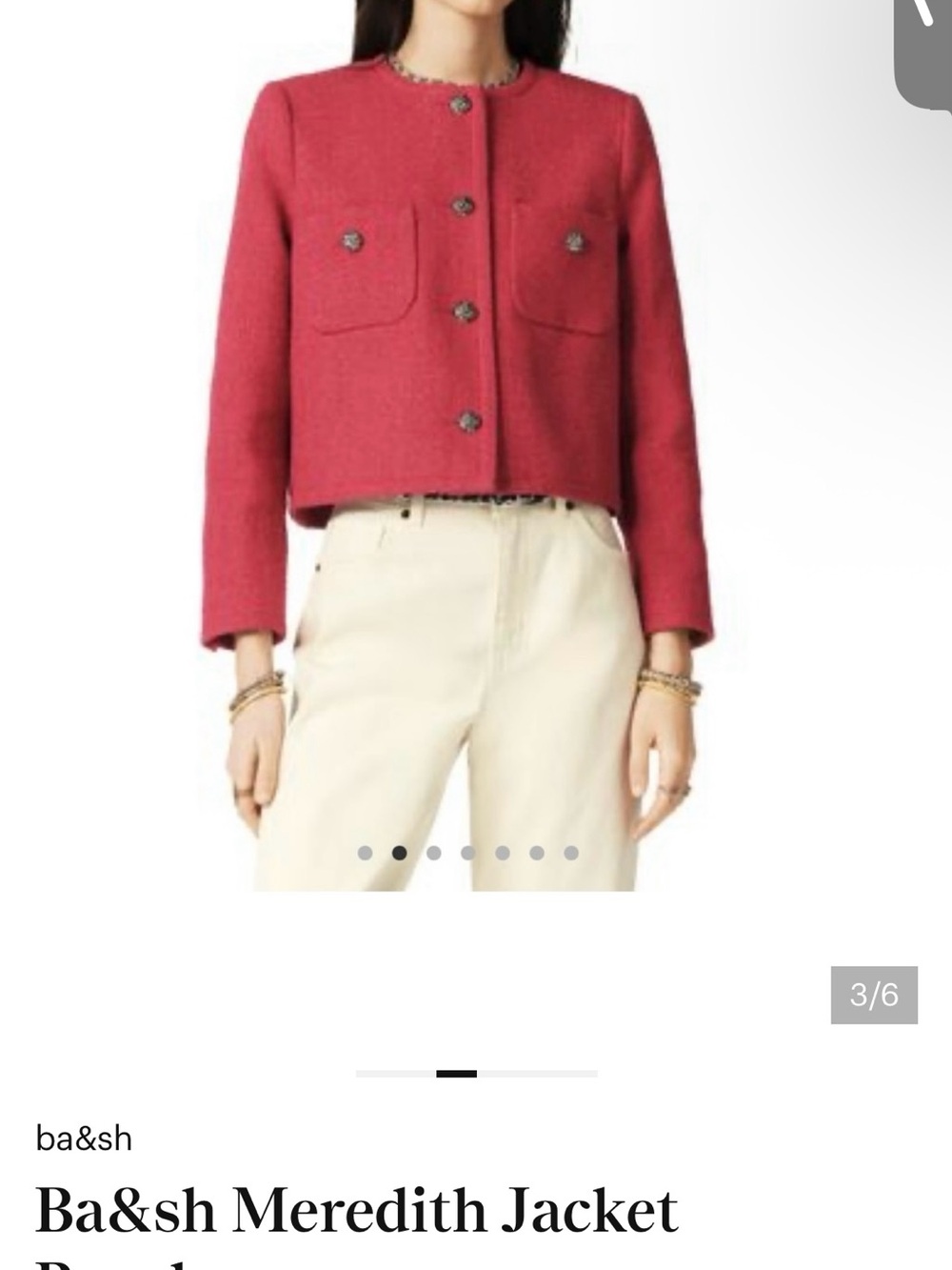 Ba&sh Meredith Raspberry Tweed Cropped Jacket - Picture 2 of 4